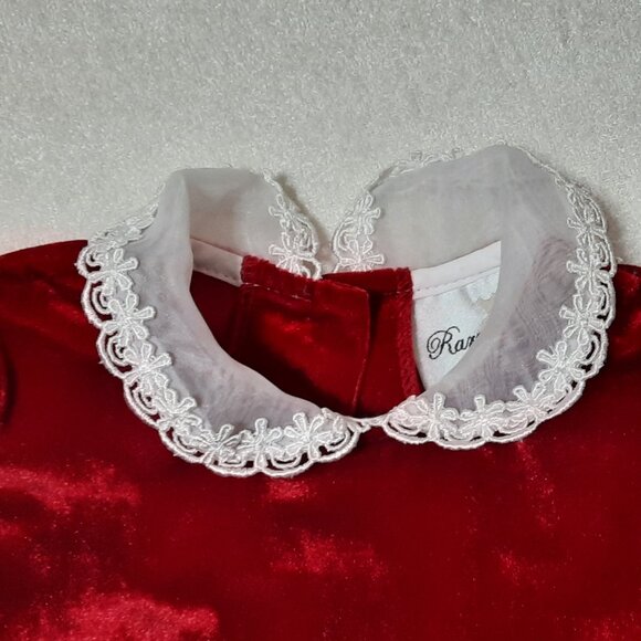 Vintage Rare Editions Christmas Red Velvet Romper, Lace, Ribbons, Holiday Jumper - Picture 5 of 13